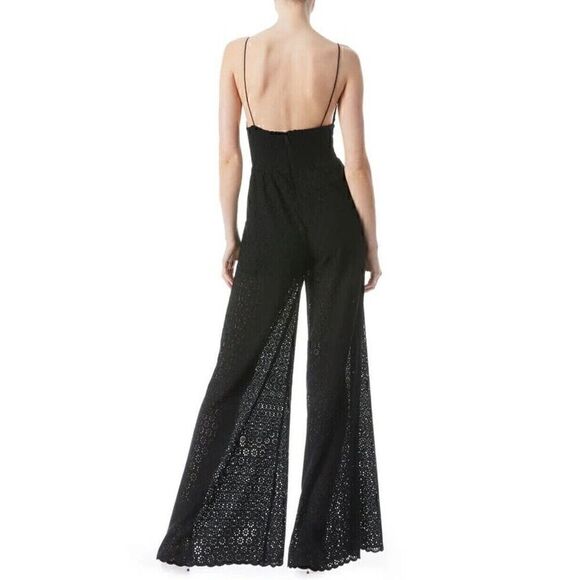Alice + Olivia Long Maxi Jumpsuit Womens Size 12 Black Embroidered Eyelet Back - Picture 2 of 10